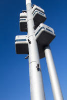 Žižkov TV Tower, with crawling babies by David Černý