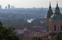 Kostel sv. Mikuláše (St Nicholas church) and the view to the south from Prague Castle