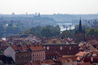 Vltava river southwards and Prague rooftops