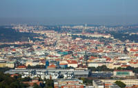 View towards Prague Castle from observatory of Zižkov TV Tower