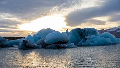 Icebergs at sunset