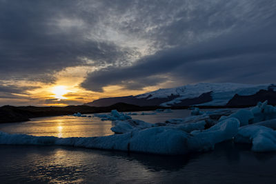 Icebergs at sunset
