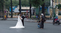 Mid-road wedding photo session near central post office
