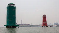 Green and red lighthouses