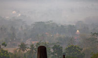 Distant buildings in the mist