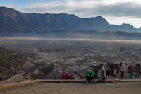 Platform at the base of the stairway to the crater rim of Mount Bromo, looking back to Luhur Poten temple