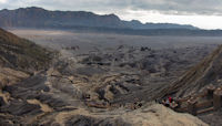Panorama of the Tengger caldera from the rim of the crater of Mount Bromo