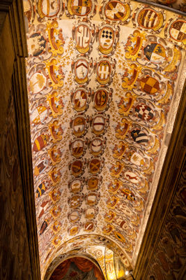 Coats of arms on the ceiling of a staircase in the Palazzo dell'Archiginnasio