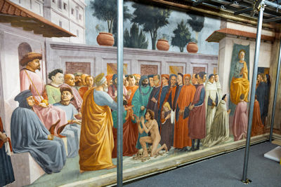 Raising of the Son of Theophilus and St Peter Enthroned by Masaccio and Filippino Lippi