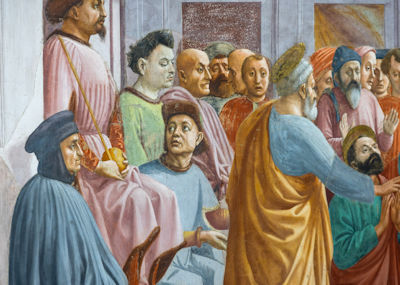 Detail of Raising of the Son of Theophilus and St Peter Enthroned by Masaccio and Filippino Lippi