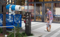 Cooling water spray near base of Skytree