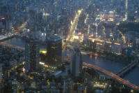From the Tembo deck at 350m: Azuma Bridge (mostly hidden) at dusk