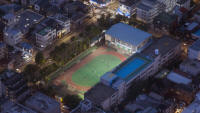 From the Tembo deck at 350m: sports pitch at dusk