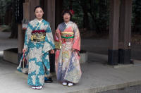 Wedding guests in kimonos