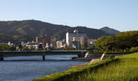 Sorazaya-bashi Bridge, and pylons over the hillsides