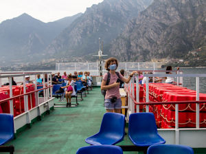 Magda on the ferry leaving Limone