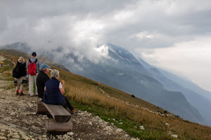 Clouds covering the mountain to the south