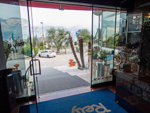 View out of the Rely Hotel reception