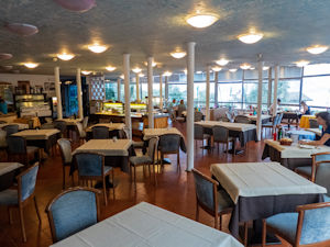 Breakfast in the Rely Hotel restaurant; Magda on the right