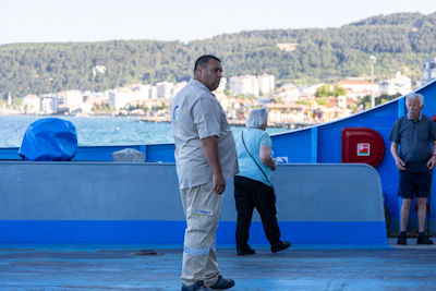 Crew member arranging vehicles